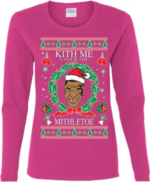 wild custom apparel Mike Tyson Kith Me Under The Mithletoe Ugly Christmas Womens Long Sleeves
