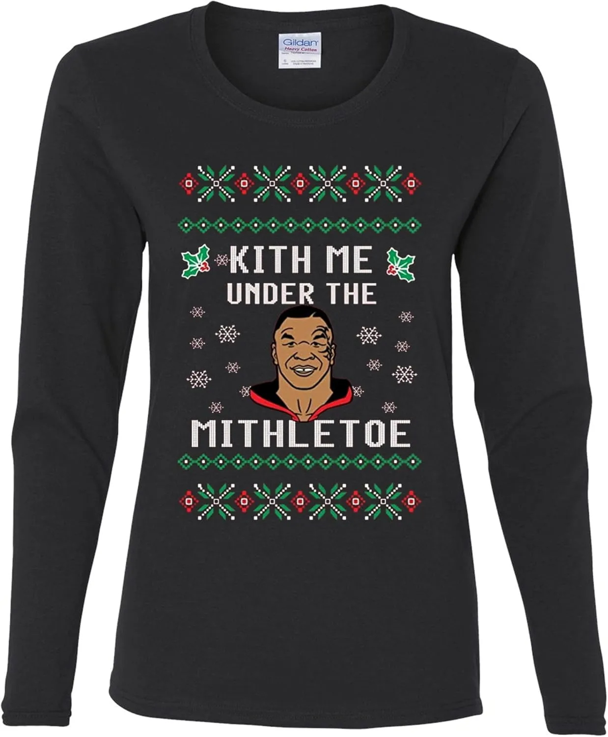 wild custom apparel Mike Tyson Kith Me Under The Mithletoe Ugly Christmas Womens Long Sleeves