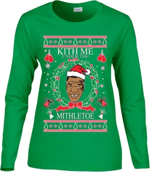 wild custom apparel Mike Tyson Kith Me Under The Mithletoe Ugly Christmas Womens Long Sleeves