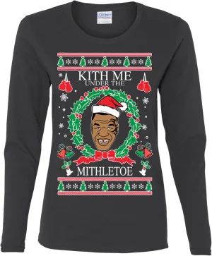 wild custom apparel Mike Tyson Kith Me Under The Mithletoe Ugly Christmas Womens Long Sleeves