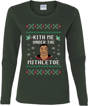 wild custom apparel Mike Tyson Kith Me Under The Mithletoe Ugly Christmas Womens Long Sleeves
