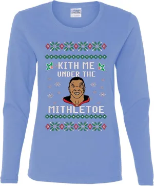 wild custom apparel Mike Tyson Kith Me Under The Mithletoe Ugly Christmas Womens Long Sleeves