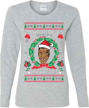 wild custom apparel Mike Tyson Kith Me Under The Mithletoe Ugly Christmas Womens Long Sleeves