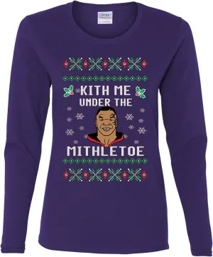 wild custom apparel Mike Tyson Kith Me Under The Mithletoe Ugly Christmas Womens Long Sleeves