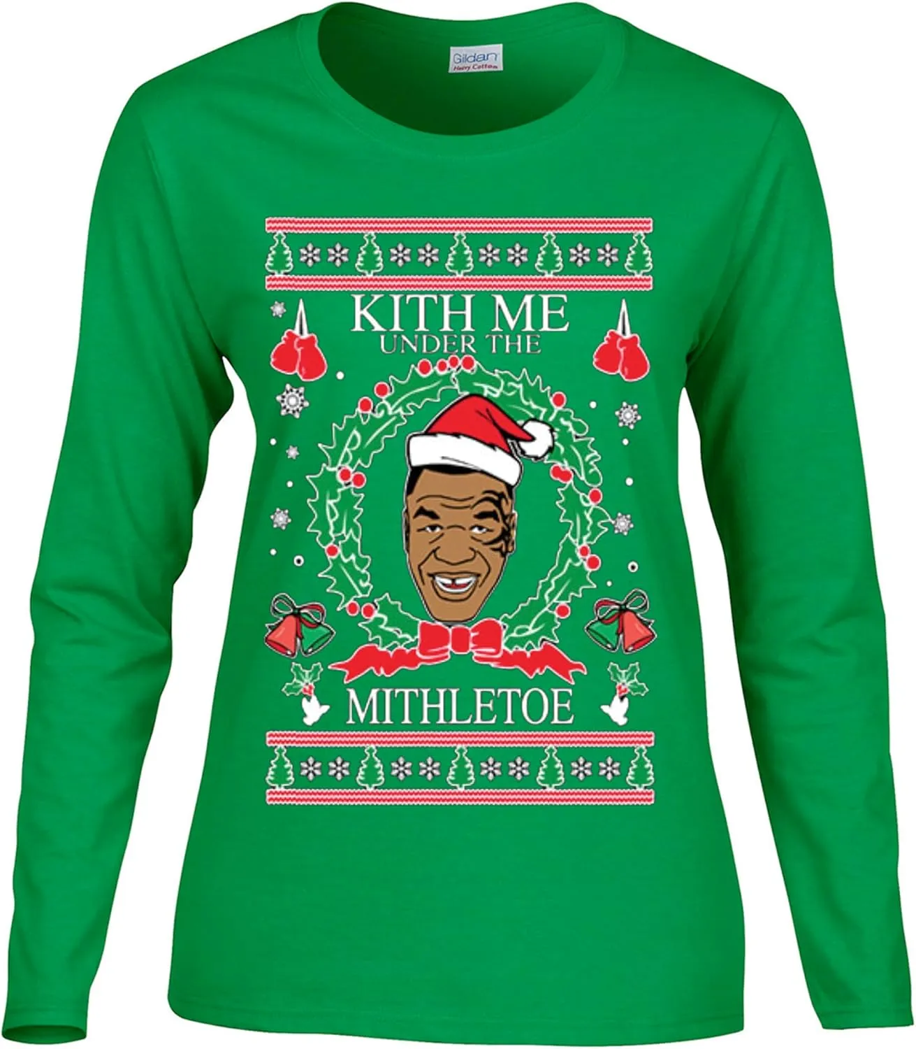 wild custom apparel Mike Tyson Kith Me Under The Mithletoe Ugly Christmas Womens Long Sleeves