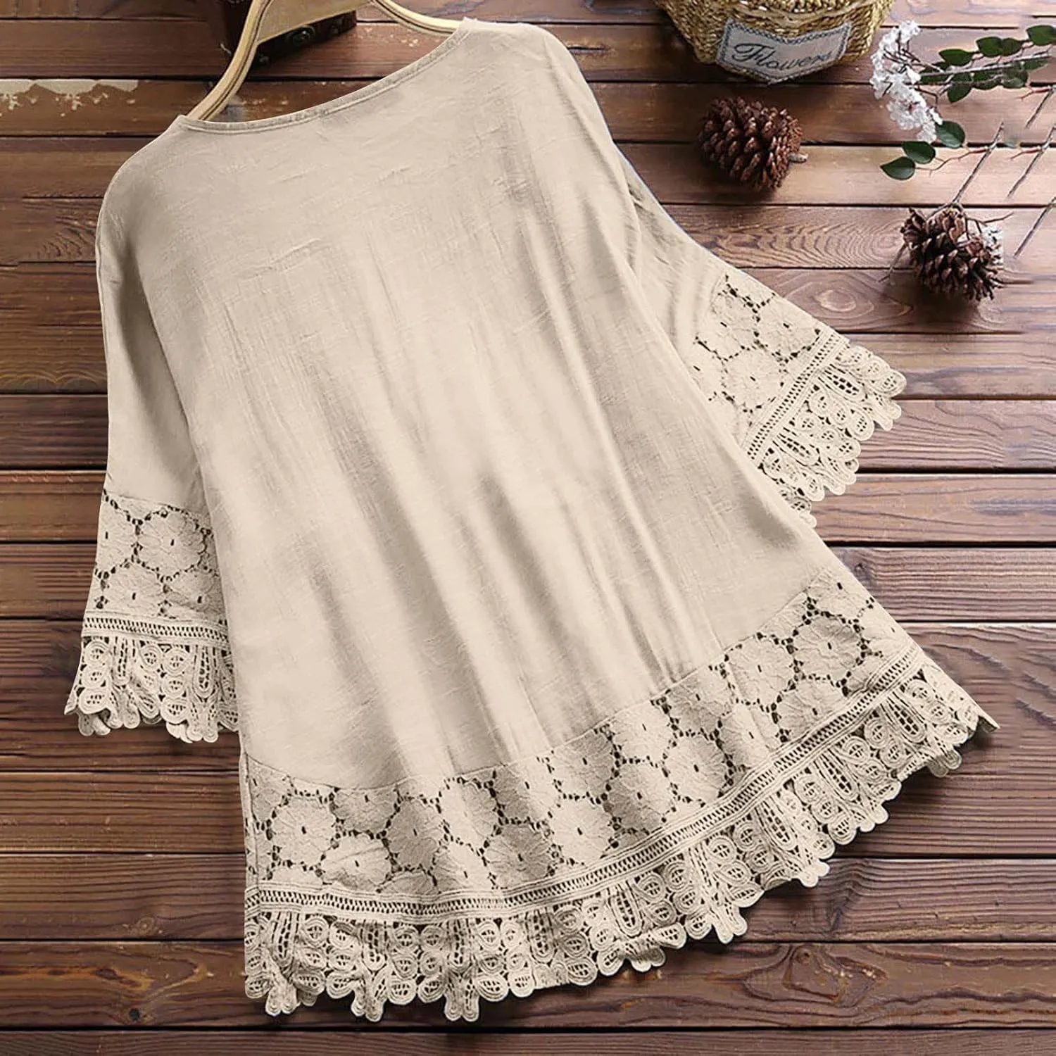 Women Cotton Linen Embroidered Tops Loose Fit Tunic 3/4 Sleeve Summer Blouse Shirts Boho Peasant Trendy Clothes 2024