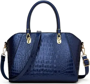 Women Crocodile Pattern Purse Tote Satchel Glossy Elegant Top Handle Handbag Shoulder Bag