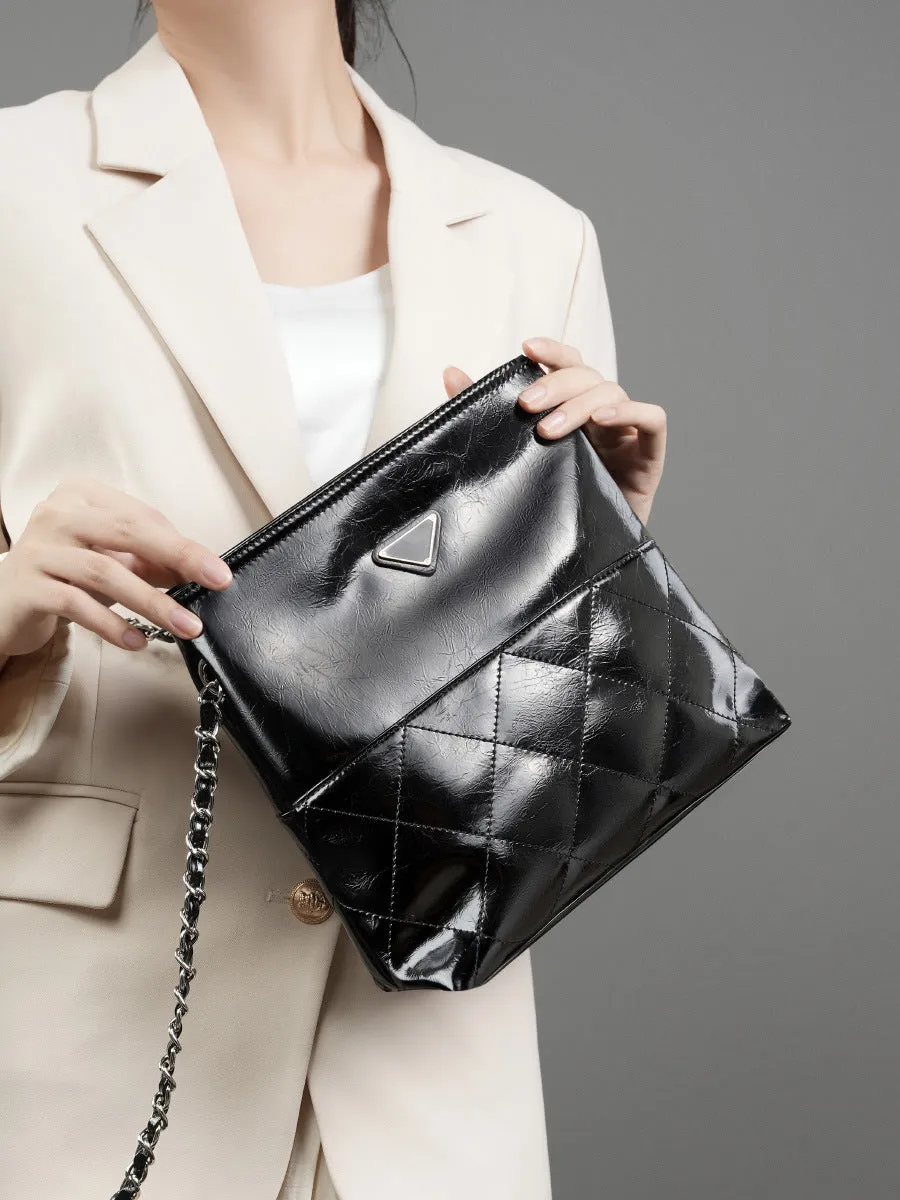 Women Fashion Glossy Leather Soft Cross Body Bag