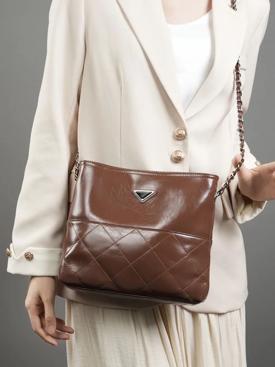 Women Fashion Glossy Leather Soft Cross Body Bag