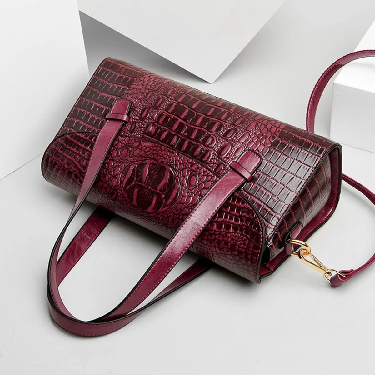 Women Handbag Crocodile Pattern Leather Top-Handle Purse Flap Shoulder Satchel