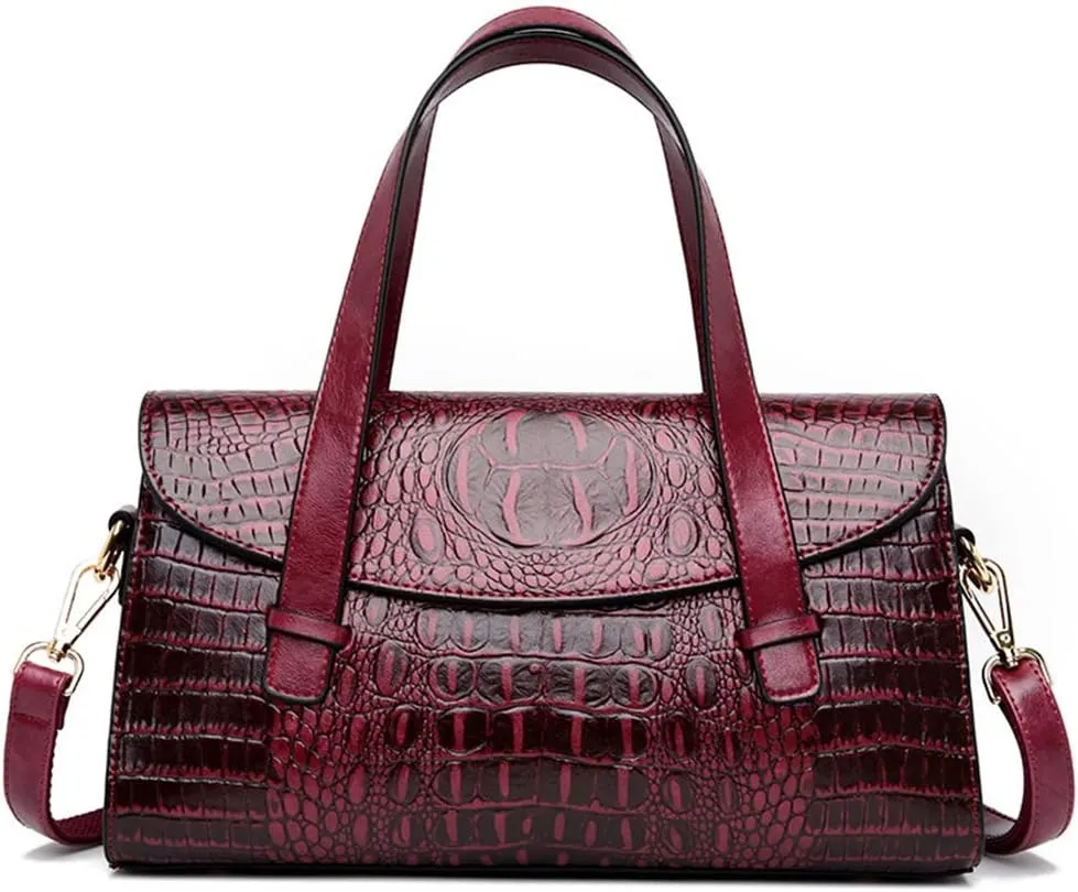 Women Handbag Crocodile Pattern Leather Top-Handle Purse Flap Shoulder Satchel