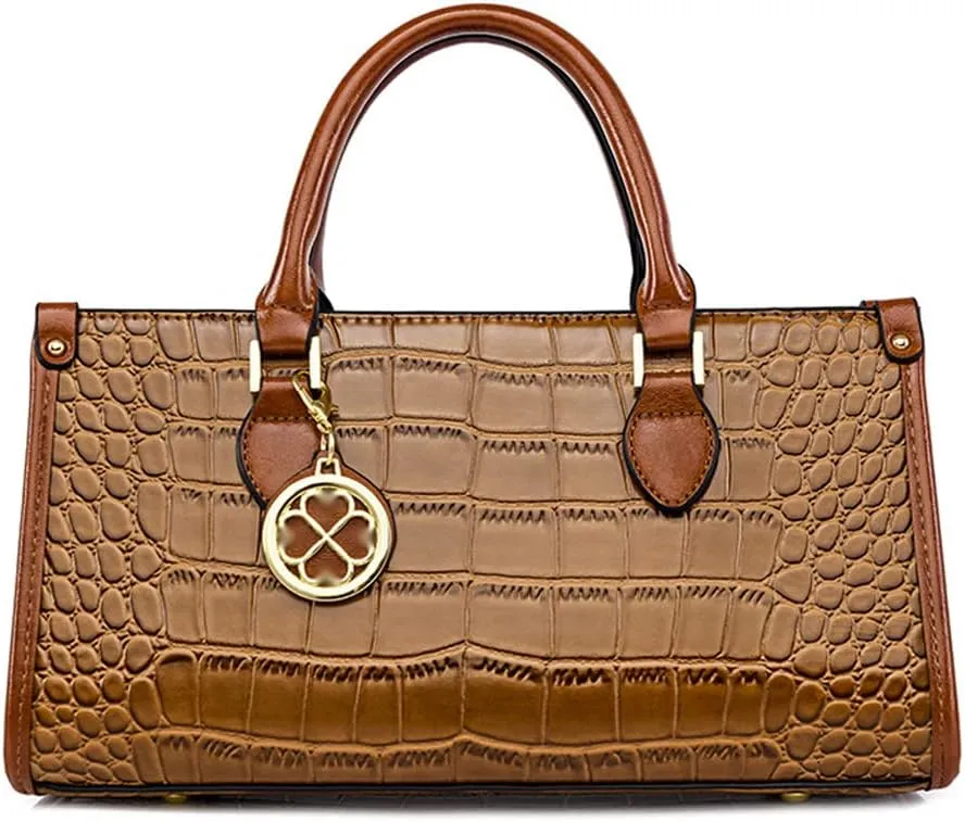 Women Handbags and Purse Crocodile Pattern Leather Top-Handle Handbag Vintage Satchel Bag Long Horizontal Purse Totes
