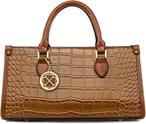 Women Handbags and Purse Crocodile Pattern Leather Top-Handle Handbag Vintage Satchel Bag Long Horizontal Purse Totes