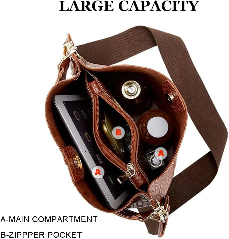 Women Hobo Shoulder Bag, Crocodile Pattern Handbags Large Capacity Crossbody Bag