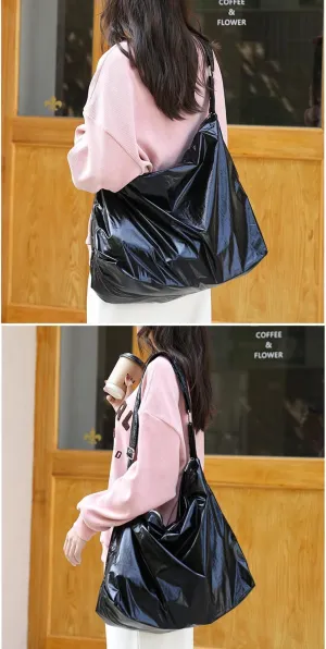 Women Imitation Tinfoil Design Hobo Wide Strap Crossbody Shoulder Bag Casual Handbag Daily Bags, One Color, One Size
