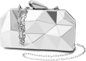 Women Lattice Pattern Metal Evening Clutch Bag,Geometric Evening Clutch Purse Handbag With Chain Strap