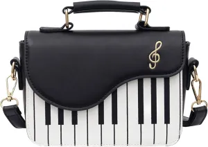 Women Piano Pattern Music Note Top Handle Satchel Mini Size Crossbody Tote Bag Purse