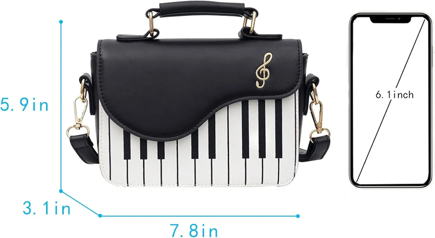 Women Piano Pattern Music Note Top Handle Satchel Mini Size Crossbody Tote Bag Purse