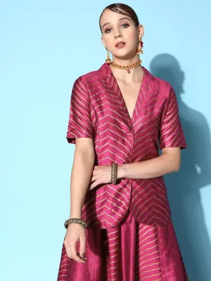 Women Printed Burgundy Half Sleeve Jacket