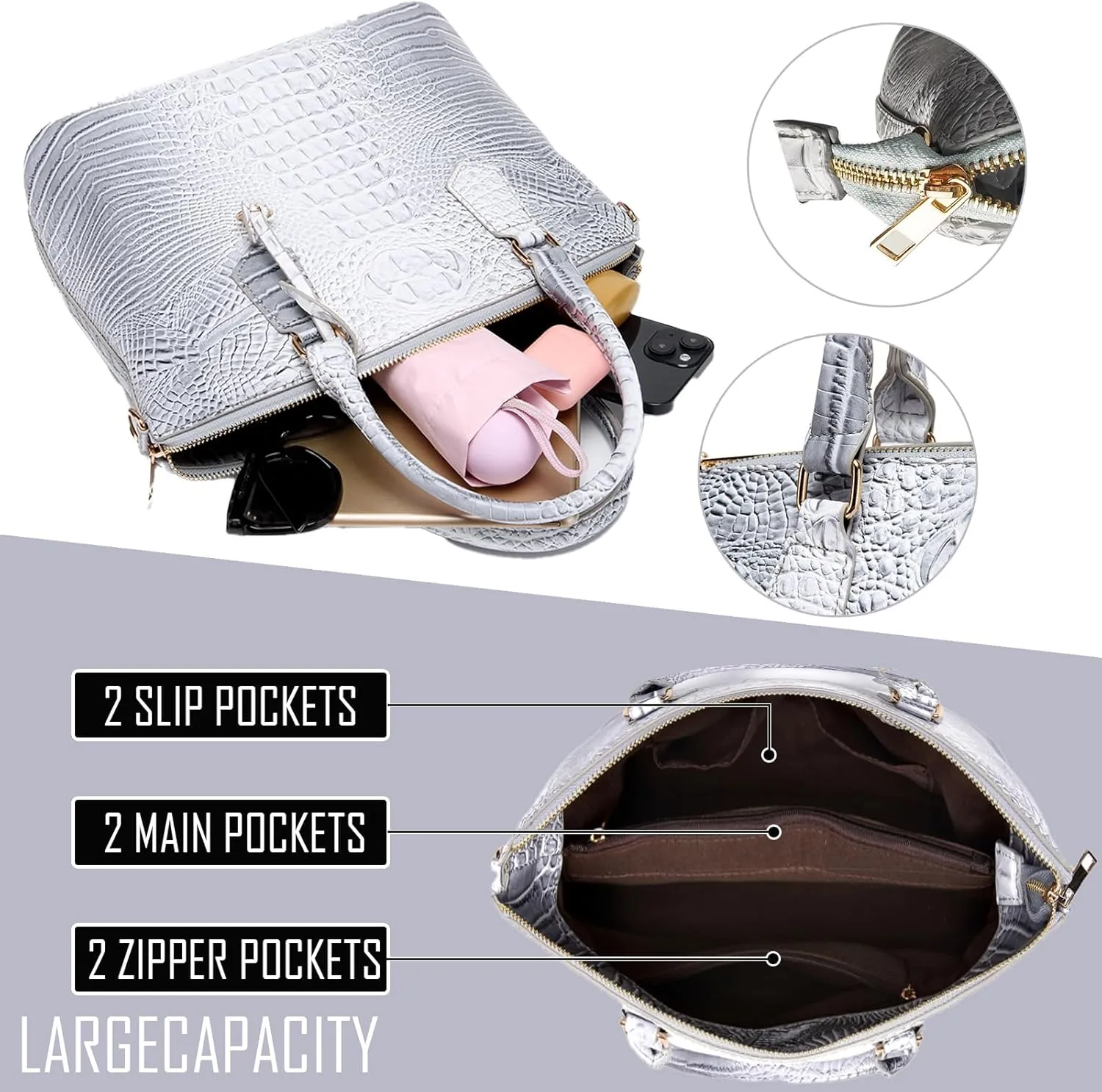 Women Purse Satchel Bag Long Crossbody Classy Tote Bag Top Handle Vegan Leather Ladies Handbags Embossed Pattern