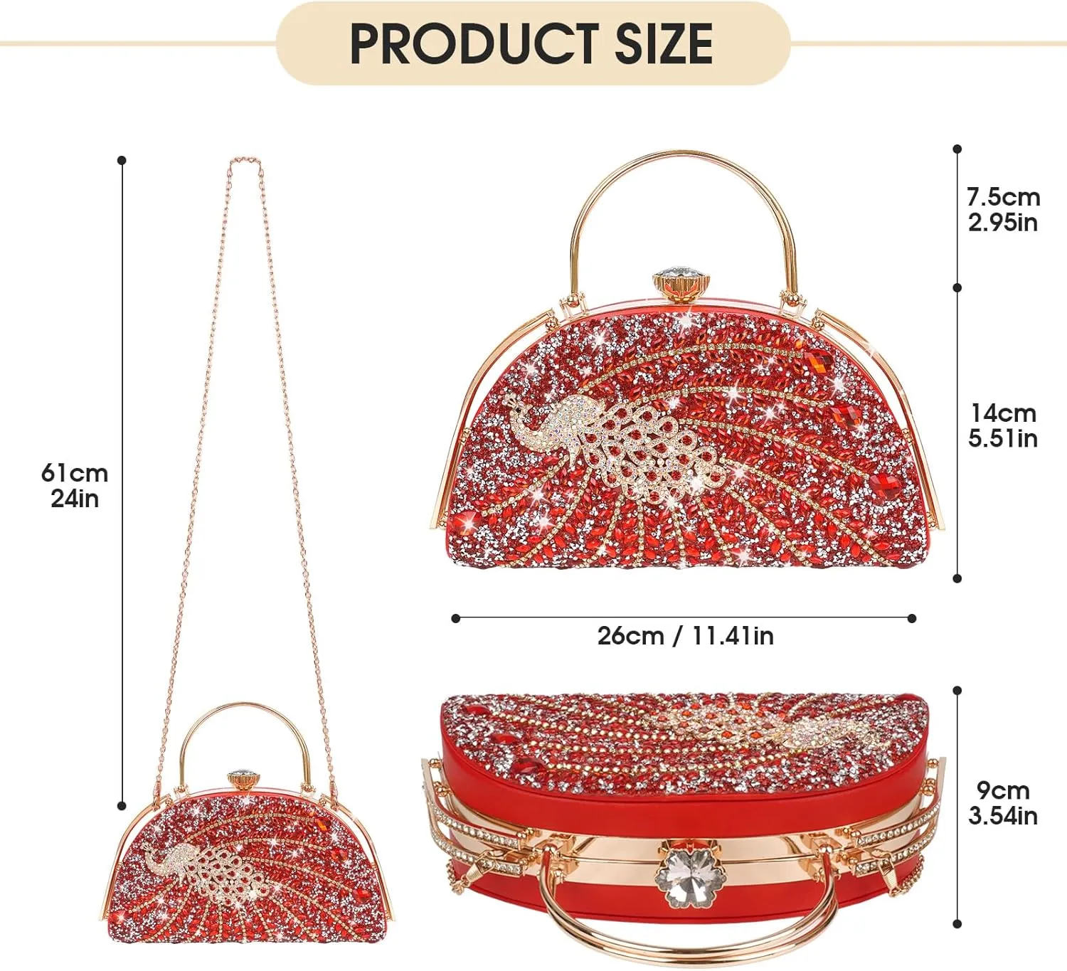 Women Rhinestone Evening Clutch Purses Diamond Handbag Weddings Formal Bag Party Sparkly Crystal Purse