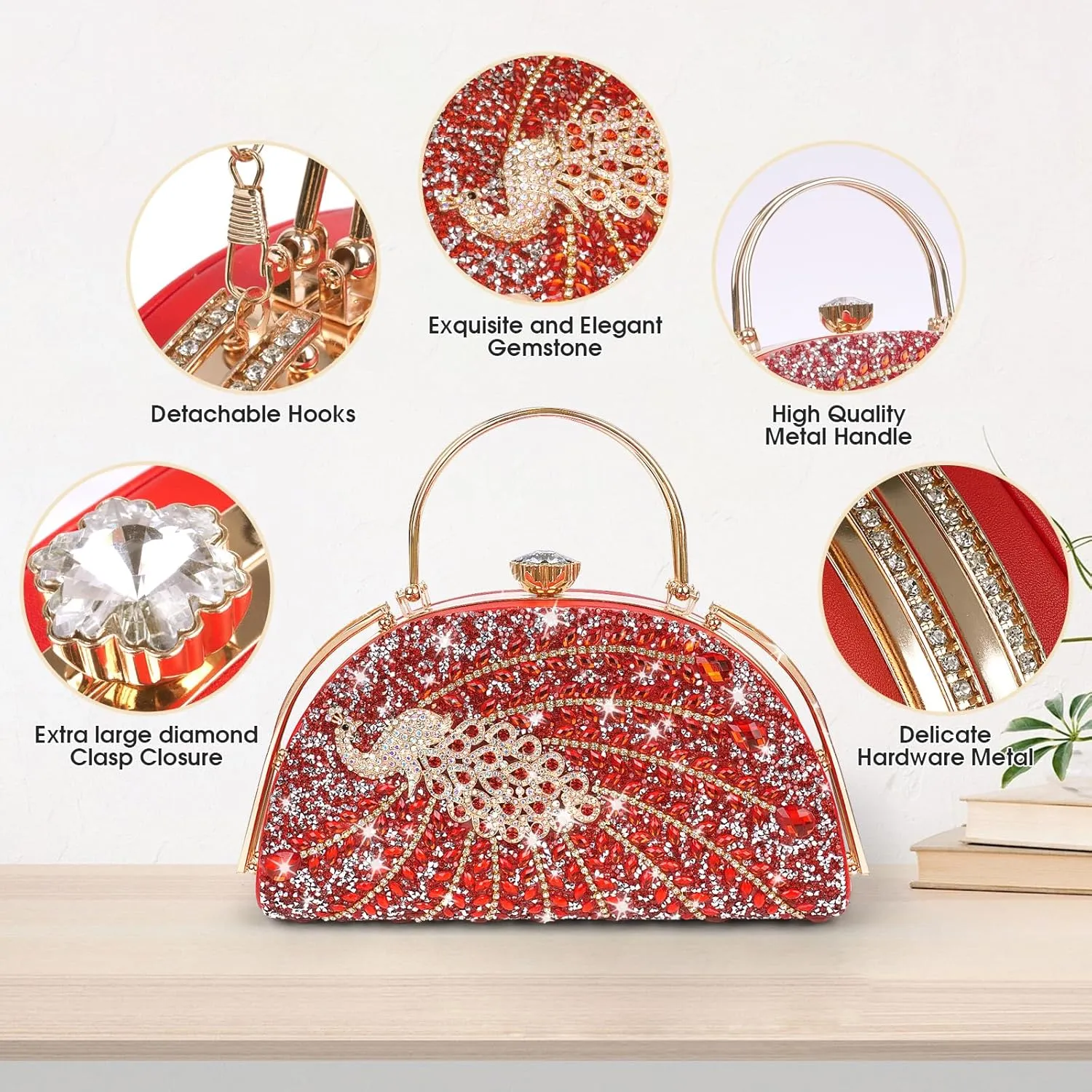 Women Rhinestone Evening Clutch Purses Diamond Handbag Weddings Formal Bag Party Sparkly Crystal Purse