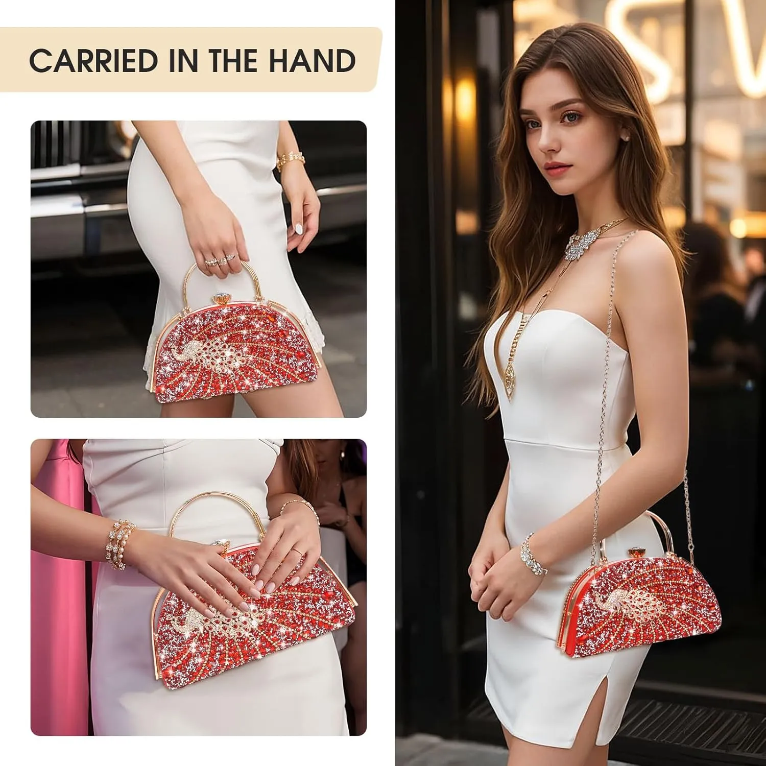 Women Rhinestone Evening Clutch Purses Diamond Handbag Weddings Formal Bag Party Sparkly Crystal Purse