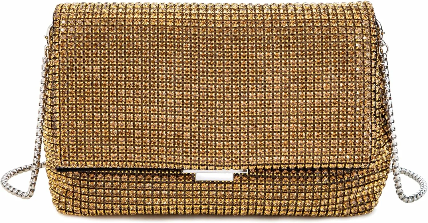 Women Rhinestone Evening Shoulder Bag WOC Crystal Clutch with Detachable Strap Sparkling Purse for Wedding Party