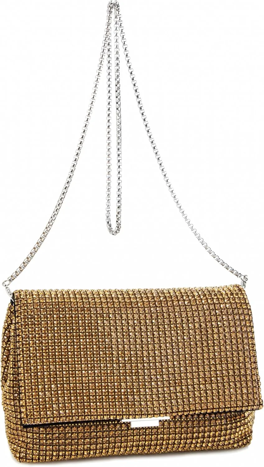 Women Rhinestone Evening Shoulder Bag WOC Crystal Clutch with Detachable Strap Sparkling Purse for Wedding Party