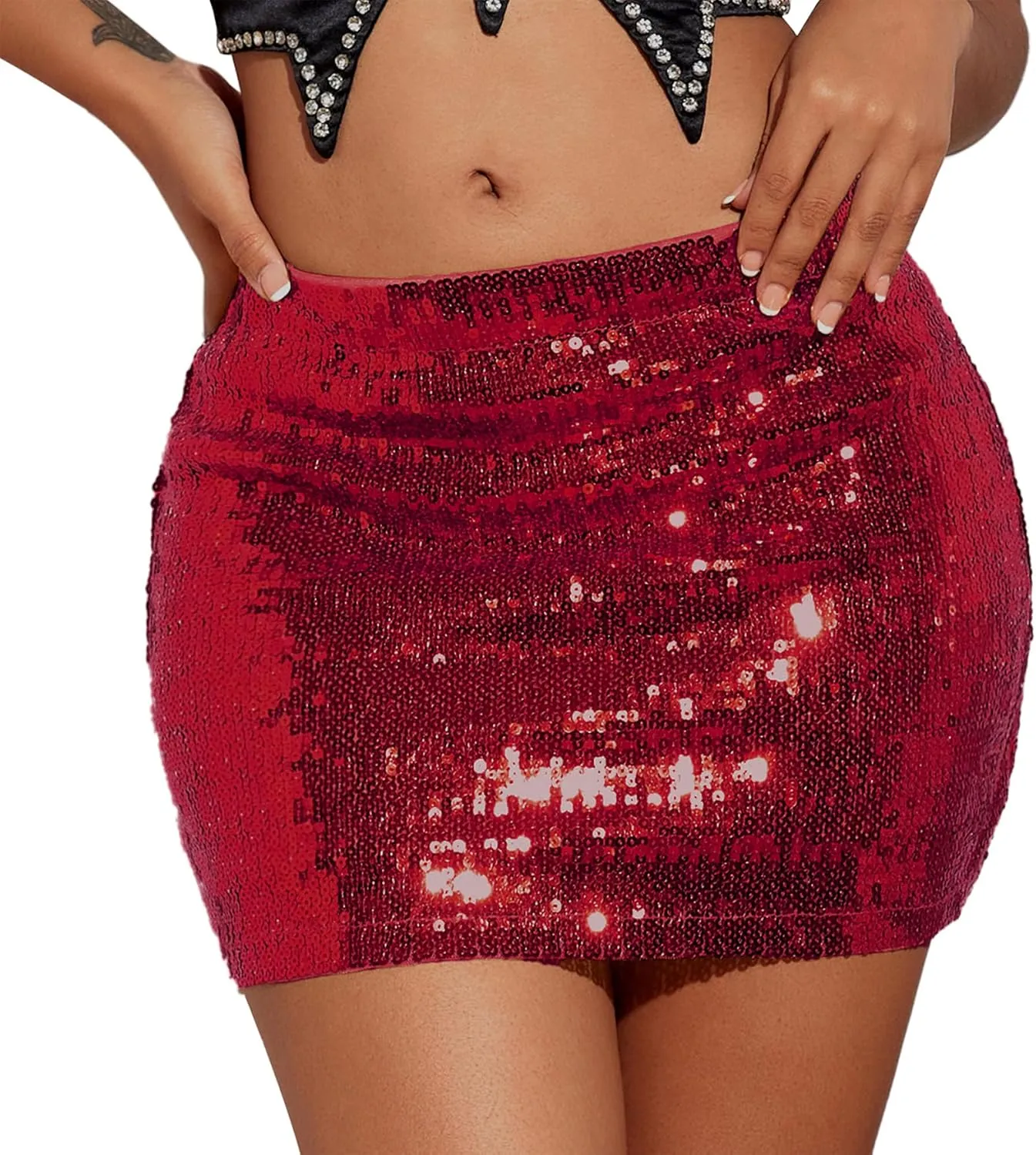 Women Sequin Skirt Sparkly Mini Skirt Low Waist Glitter Skirt Sexy Night Out Party Skirts for Women