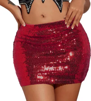Women Sequin Skirt Sparkly Mini Skirt Low Waist Glitter Skirt Sexy Night Out Party Skirts for Women