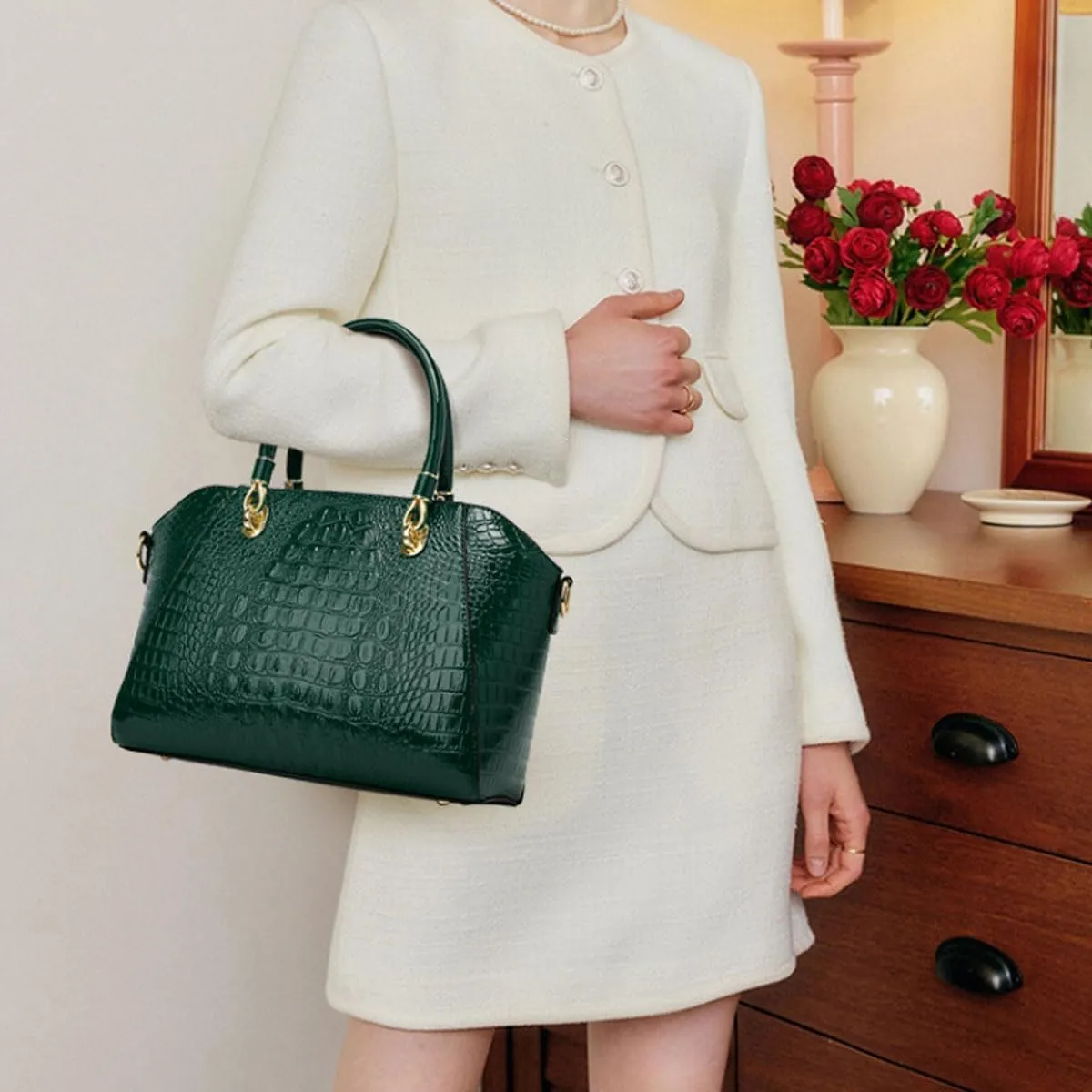 Women Shiny Patent Leather Handbags and Purses Crocodile Pattern Shoulder Bag Fashion Satchel Top Handle Tote Wallet