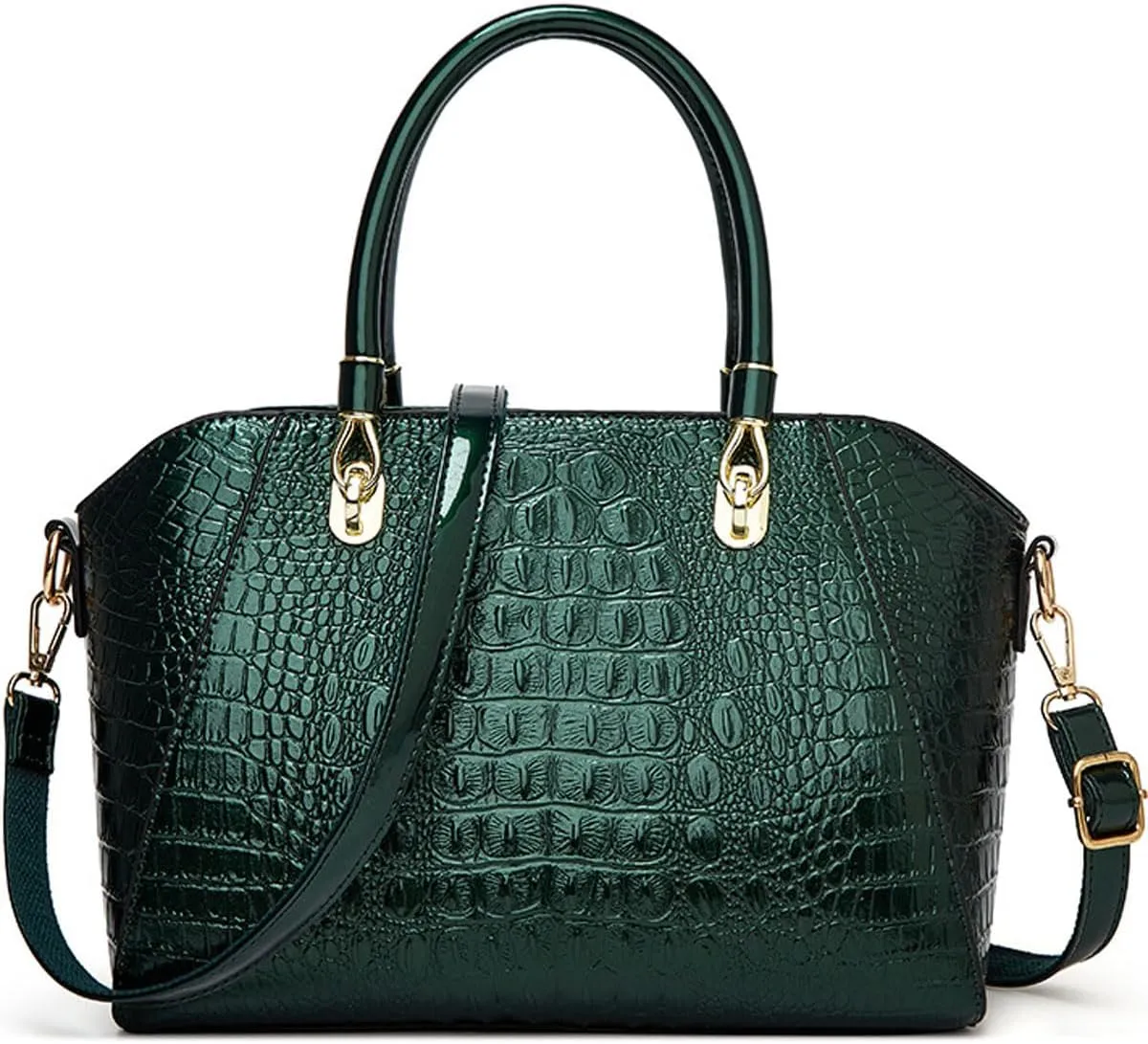 Women Shiny Patent Leather Handbags and Purses Crocodile Pattern Shoulder Bag Fashion Satchel Top Handle Tote Wallet