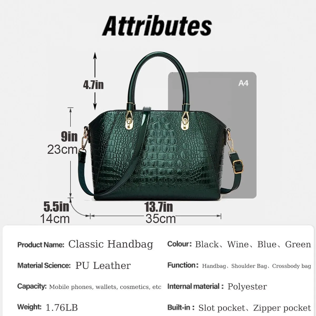 Women Shiny Patent Leather Handbags and Purses Crocodile Pattern Shoulder Bag Fashion Satchel Top Handle Tote Wallet