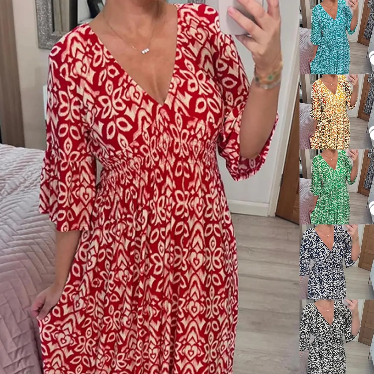 Women Summer Print Maxi Wrap Plus Size A Line Long Beach Dress, V-Neck Floral Dress