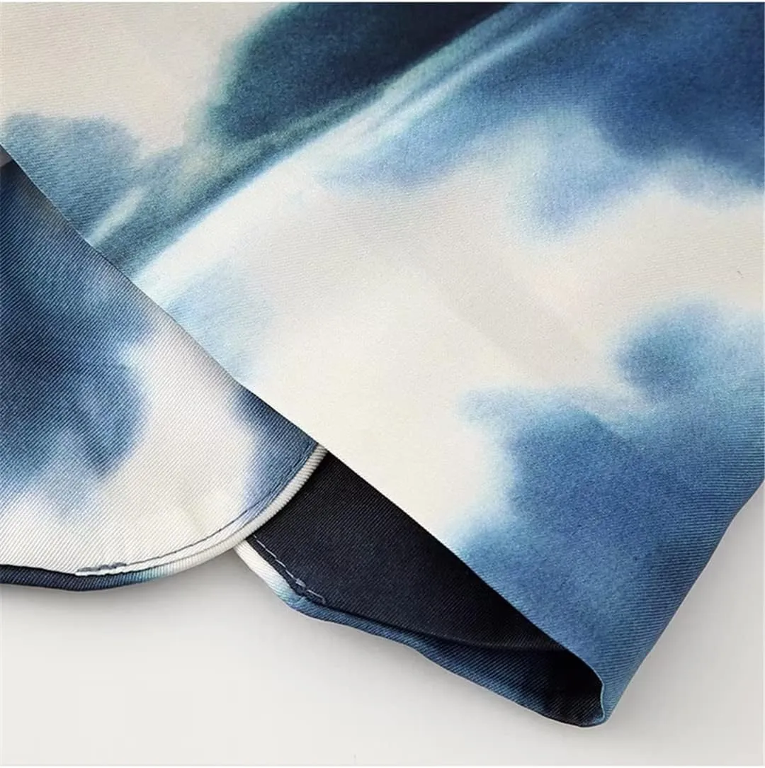 Women Tie-Dyed Thin Blazer Suits Sets Silk Soft Long Sleeve OL Jacket Wide Leg Print Pants Sets