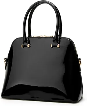 Women Top-handle Handbag Purse Glossy Patent PU Shell Shoulder Crossbody Bag Satchel Tote