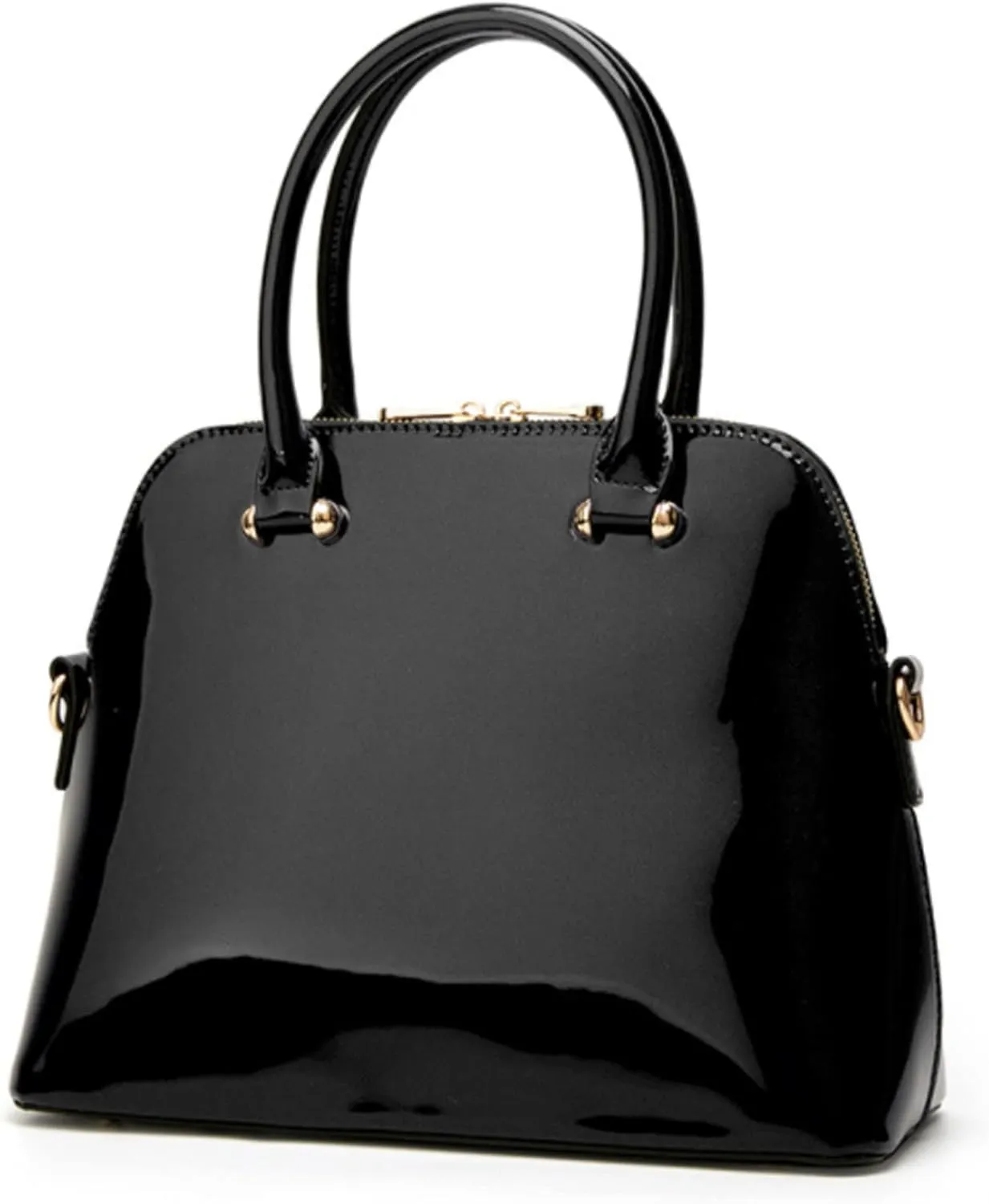 Women Top-handle Handbag Purse Glossy Patent PU Shell Shoulder Crossbody Bag Satchel Tote