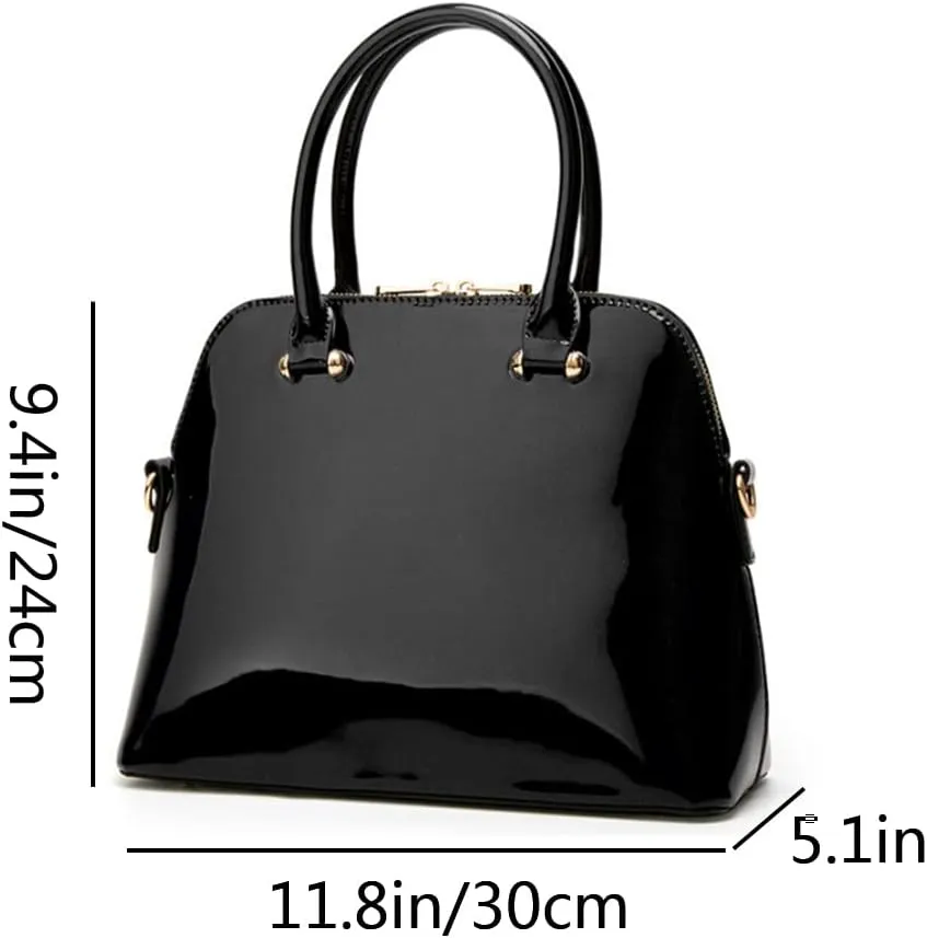 Women Top-handle Handbag Purse Glossy Patent PU Shell Shoulder Crossbody Bag Satchel Tote