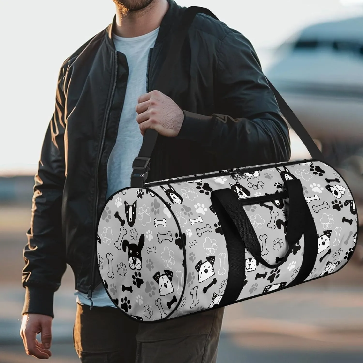 Women Travel Bag Cartoon Dog Duffle Bag for Men Portable Carry On Bag,Dog Paw Print Luggage Bag for Woman Ladies Large Storage Overnight Bag for Man Gentlemen