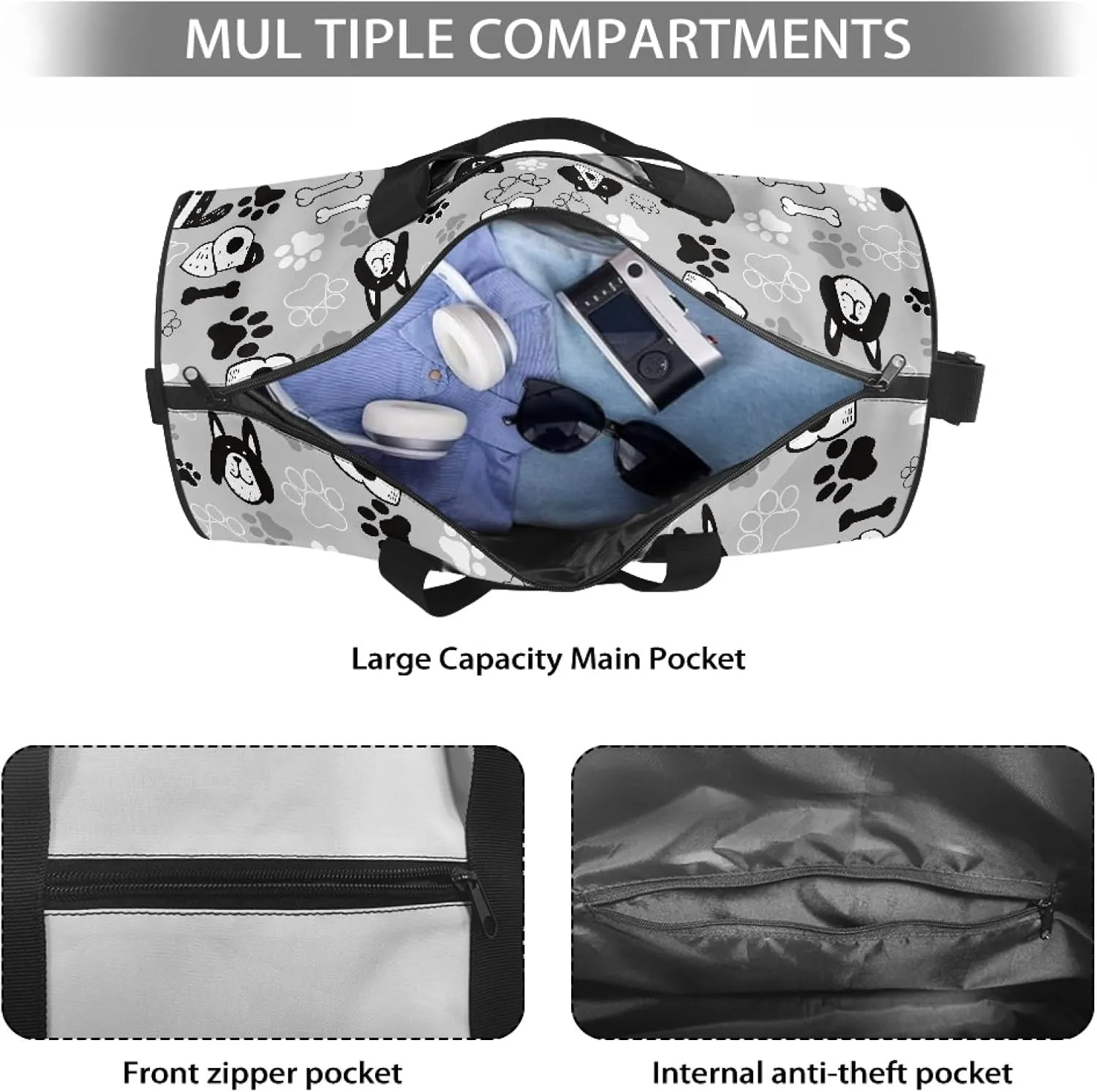 Women Travel Bag Cartoon Dog Duffle Bag for Men Portable Carry On Bag,Dog Paw Print Luggage Bag for Woman Ladies Large Storage Overnight Bag for Man Gentlemen