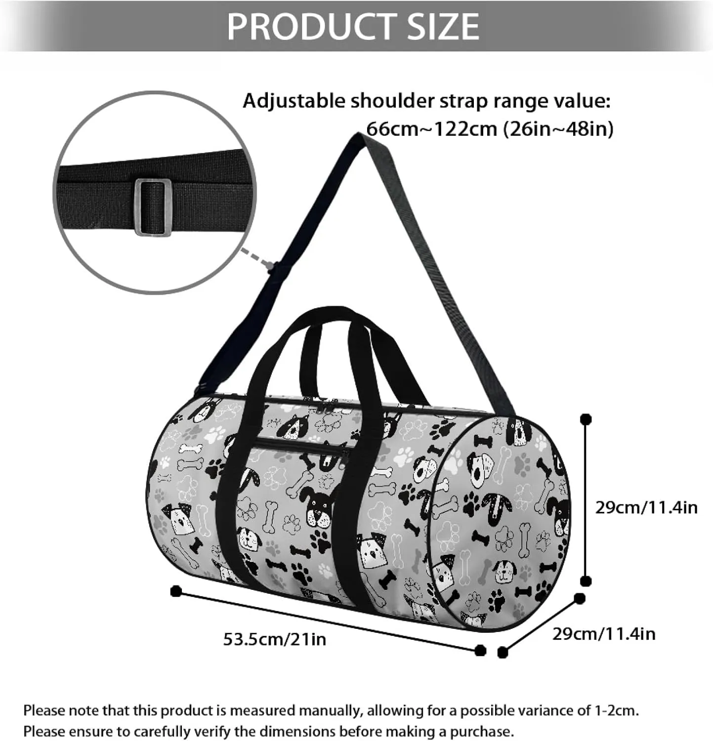Women Travel Bag Cartoon Dog Duffle Bag for Men Portable Carry On Bag,Dog Paw Print Luggage Bag for Woman Ladies Large Storage Overnight Bag for Man Gentlemen