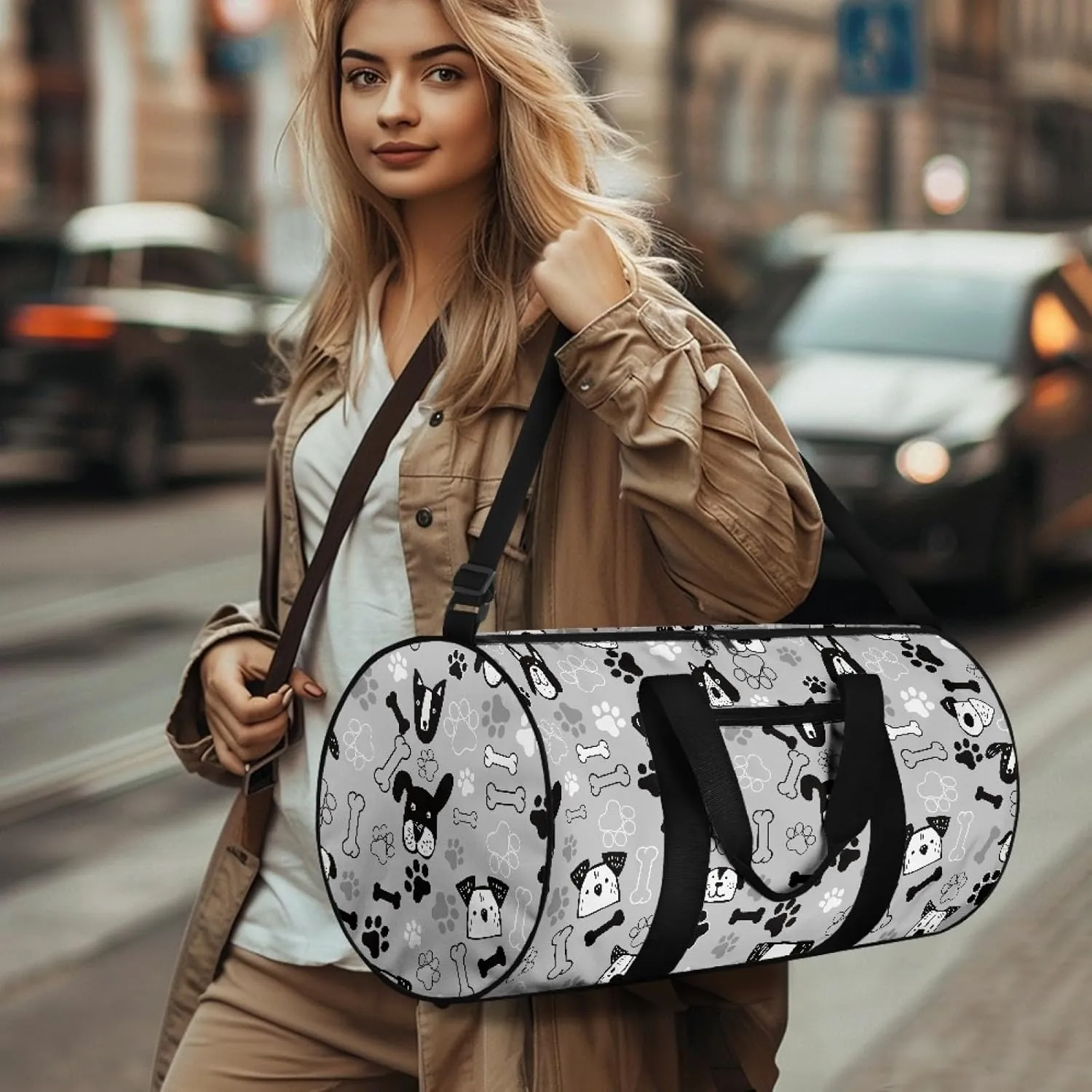 Women Travel Bag Cartoon Dog Duffle Bag for Men Portable Carry On Bag,Dog Paw Print Luggage Bag for Woman Ladies Large Storage Overnight Bag for Man Gentlemen