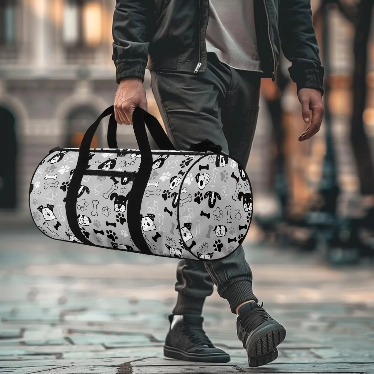 Women Travel Bag Cartoon Dog Duffle Bag for Men Portable Carry On Bag,Dog Paw Print Luggage Bag for Woman Ladies Large Storage Overnight Bag for Man Gentlemen