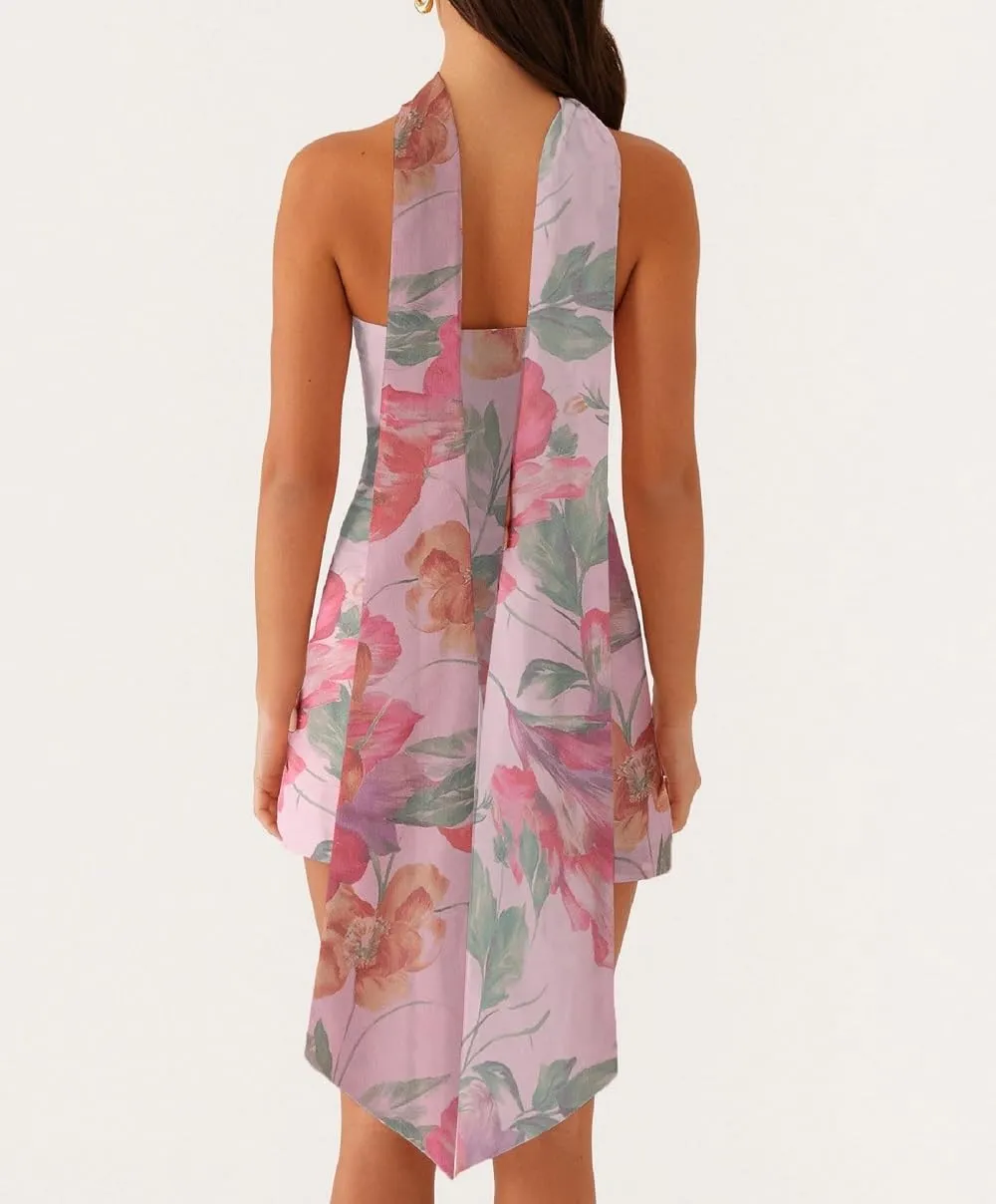 Women Y2k Floral Mini Tube Dress Strapless Flower Print Bandeau Dress Off Shoulder Bodycon Summer Beach Dresses
