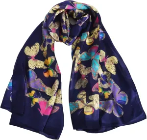 Women's 100% Mulberry Silk Long Scarf-Floral Print Lightweight Scarves-Oblong Summer Travel Sunscreen Shawl 69" x 43"