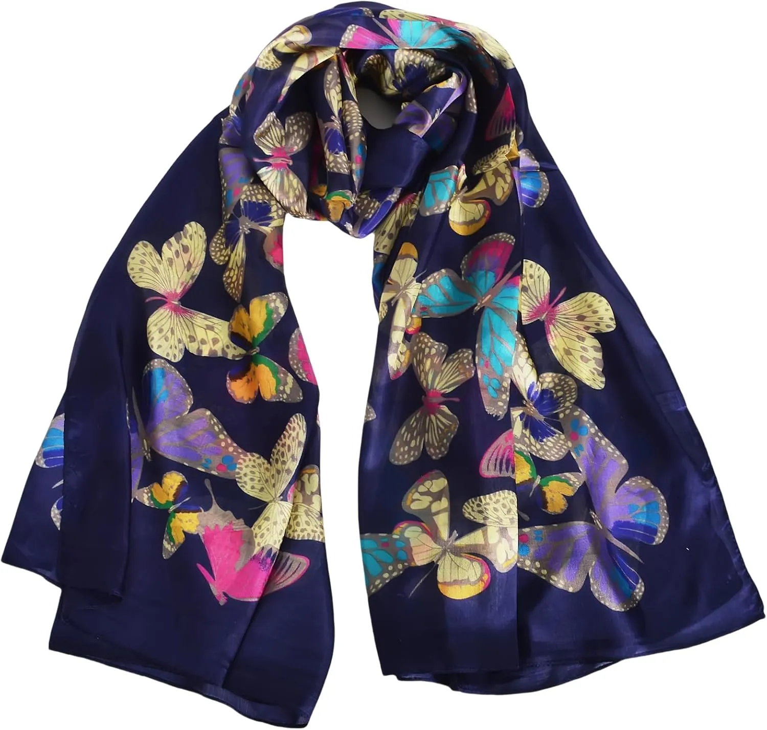 Women's 100% Mulberry Silk Long Scarf-Floral Print Lightweight Scarves-Oblong Summer Travel Sunscreen Shawl 69" x 43"