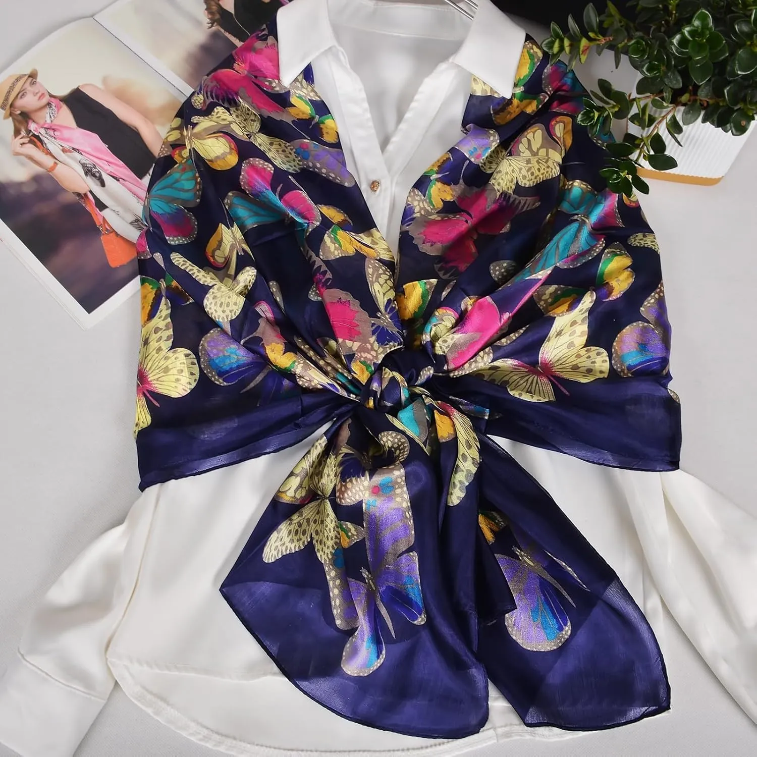 Women's 100% Mulberry Silk Long Scarf-Floral Print Lightweight Scarves-Oblong Summer Travel Sunscreen Shawl 69" x 43"