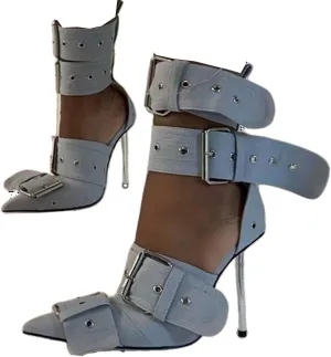 Women's Ankle Strap Stiletto Heels Pointed Toe Sexy Metal Buckle Stiletto High Heels Pumps Shoes for Party Evening Wedding Party