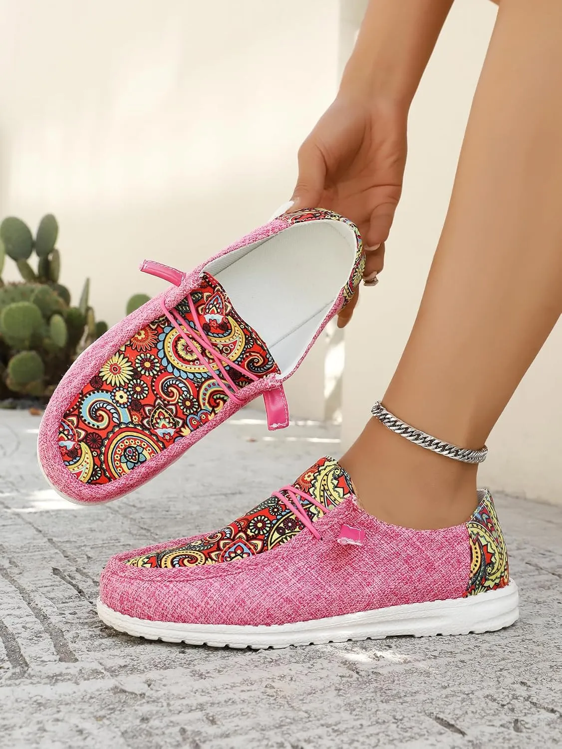 Women's Aztec Print Slip-On Loafers - Elastic Lace Comfort Shoes, Lightweight Foam Sole, Orthotic Support for Daily Wear, Trendy Casual Sneakers (US 6-11)